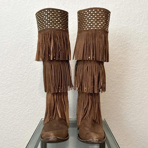 Old Gringo Triple Fringe Alsie Tall Knee w/ Zipper Western Boot 7 B - Picture 3 of 5